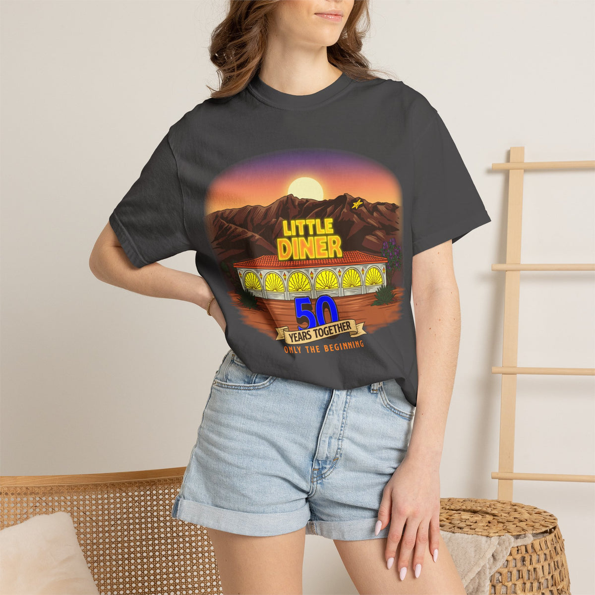 Little Diner 50th Anniversary T-shirt | Retro Sunset Diner Design